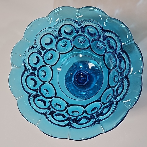 Vintage L.E. Smith Blue Moon & Stars Pedestal Compote Bowl Candy Dish - Picture 2 of 10